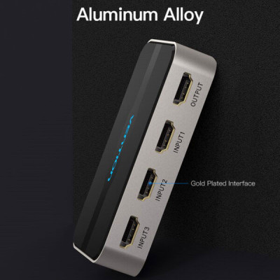 image of VENTION AFFH0 3 In 1 Out HDMI Switcher Gray with Spec and Price in BDT