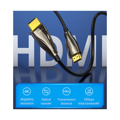 image of Vention ALABX 4K/60Hz Fiber Optic HDMI Cable 50M Black with Spec and Price in BDT