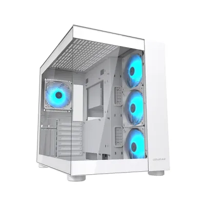image of Cougar FV150 RGB Dual Chamber Mid Tower Gaming Casing - White with Spec and Price in BDT