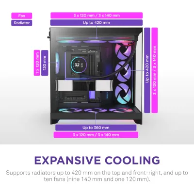 image of NZXT H9 Flow RGB+ (2025) Dual-Chamber Mid-Tower ATX Airflow Casing - Black with Spec and Price in BDT