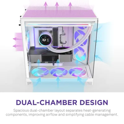 image of NZXT H9 Flow RGB+ (2025) Dual-Chamber Mid-Tower ATX Airflow Casing - White with Spec and Price in BDT