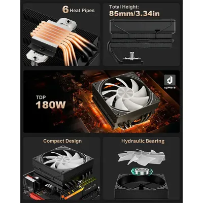 image of upHere H85KC6 ARGB CPU Air Cooler - Black with Spec and Price in BDT