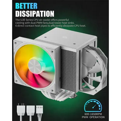image of upHere UE2TC6 ARGB CPU Air Cooler - White with Spec and Price in BDT