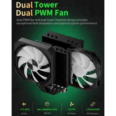 image of upHere UP2KC8C ARGB CPU Air Cooler - Black with Spec and Price in BDT