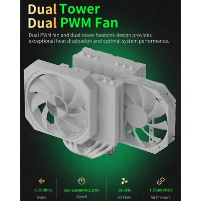 image of upHere UP2TC8C ARGB CPU Air Cooler - White with Spec and Price in BDT