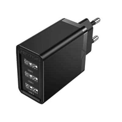 image of VENTION FEAB0-EU 3-port USB(A+A+A) Wall Charger EU-Plug Black with Spec and Price in BDT