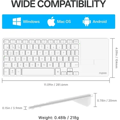 image of Rapoo E900T Portable Wireless Keyboard with Touchpad - White with Spec and Price in BDT