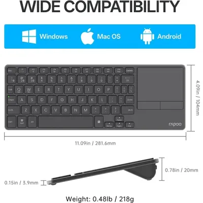 image of Rapoo E900T Portable Wireless Keyboard with Touchpad - Black with Spec and Price in BDT