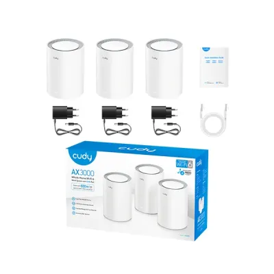 image of Cudy M3000 (White) 3-Pack AX3000 2.5G Dual Band Wi-Fi 6 Mesh System Router with Spec and Price in BDT
