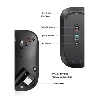 image of UGREEN MU001 (90372) Portable Wireless Mouse - Black with Spec and Price in BDT
