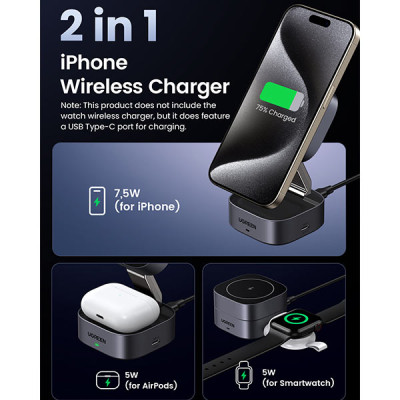 image of Ugreen W526 (35278) 2-in-1 Magnetic Wireless Charger with Spec and Price in BDT