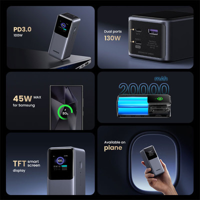 image of Ugreen PB721 (35524B) 20000mAh 130W Fast Charging Power Bank with Spec and Price in BDT
