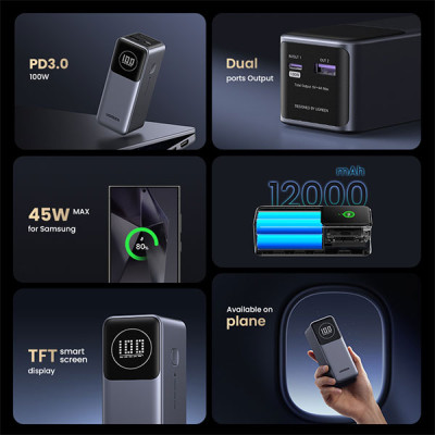 image of Ugreen PB724 (35526B) 12000mAh 100W Fast Charging Power Bank with Spec and Price in BDT
