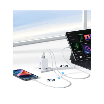 image of UGREEN Nexode CD244 (15334) 65W 3-Port PD GaN Fast Charger - White with Spec and Price in BDT