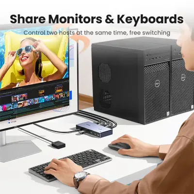 image of UGREEN CM695 (25962) 2 In 1 Out DisplayPort KVM Switch with Spec and Price in BDT