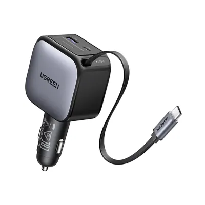 image of UGREEN EC603 (55909B) 90W Fast Car Charger with Retractable Cable with Spec and Price in BDT