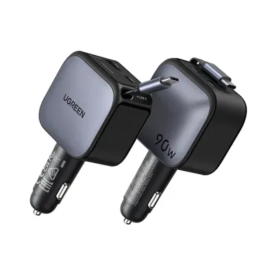 image of UGREEN EC603 (55909B) 90W Fast Car Charger with Retractable Cable with Spec and Price in BDT