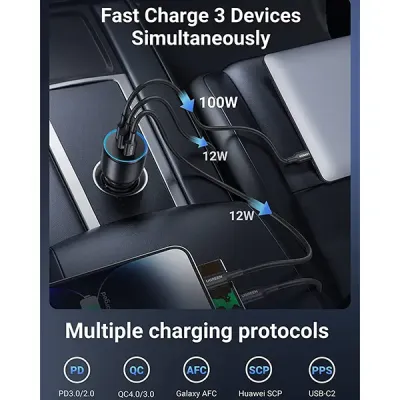image of UGREEN EC705 (35025) 130W 3-Port Fast Car Charger with Spec and Price in BDT