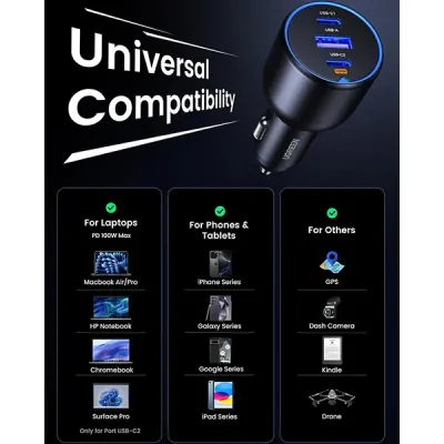 image of UGREEN EC705 (55511) 130W 3-Port Fast Car Charger Set with Spec and Price in BDT