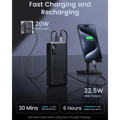 image of UGREEN PB312 (25683) 20000mAh 20W Fast Charging Power Bank with Spec and Price in BDT