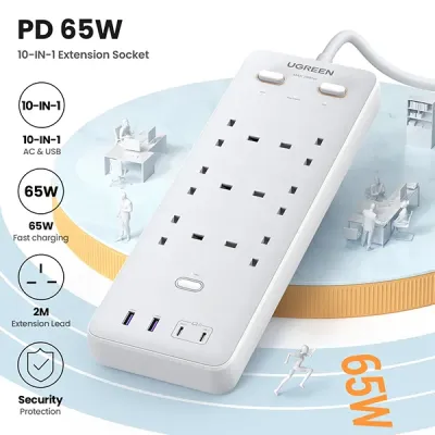 image of UGREEN S551 (35011) 65W 6-Outlet Surge Protector Power Strip with Spec and Price in BDT