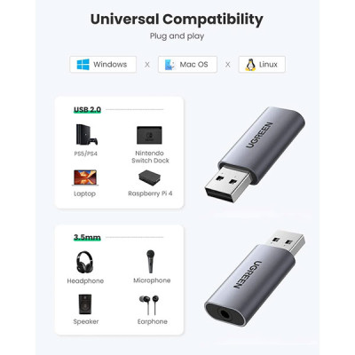 image of Ugreen CM383 (80864) USB External Sound Card with Spec and Price in BDT