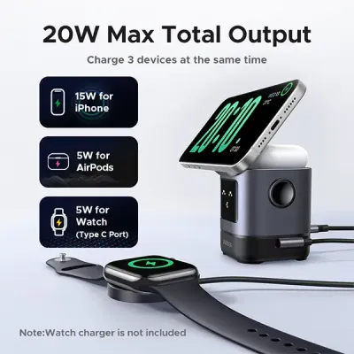 image of UGREEN W709 (45775) 2-in-1 20W Magnetic Wireless Charger with Spec and Price in BDT