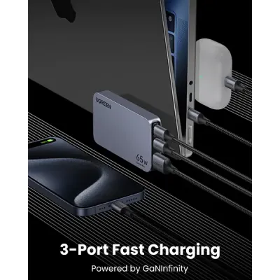image of UGREEN X753 (25356) Nexode Pro 65W 3-Port GaN Fast Charger with Spec and Price in BDT