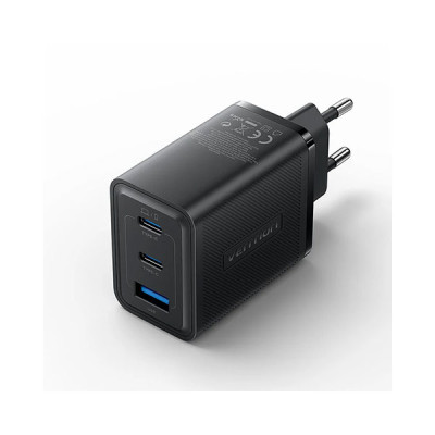 image of VENTION FERB0-EU 3-Port USB-C + USB-A 65W EU-Plug GaN Charger - Black with Spec and Price in BDT