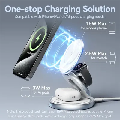 image of VENTION FGEI0 3-in-1 15W MagSafe Silver Wireless Charger Stand with Spec and Price in BDT
