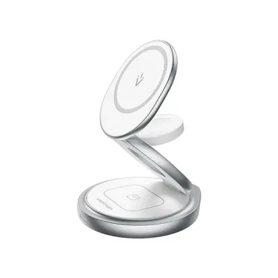 image of VENTION FGEI0 3-in-1 15W MagSafe Silver Wireless Charger Stand with Spec and Price in BDT