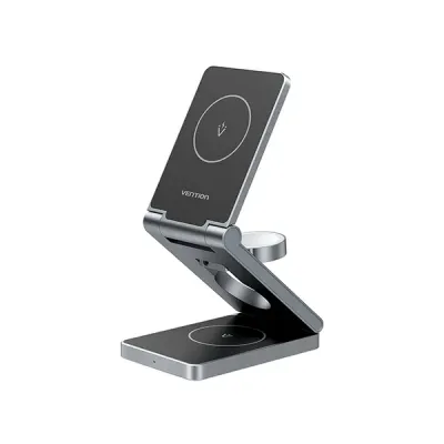 image of VENTION FGFH0 3‑in‑1 15W MagSafe Charger Stand - Gray with Spec and Price in BDT