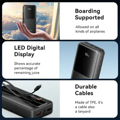 image of Vention FHPB0 20000mAh 22.5W LED Display Power Bank - Black with Spec and Price in BDT