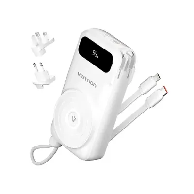 image of VENTION FHXW0 22.5W 10000mAh LED Display 6-in-1 Travel Power Bank with Built-in USB-C and Lightning Cable with Spec and Price in BDT