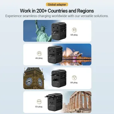 image of VENTION FJDB0 3-Port 65W GaN Universal Travel Adapter with Spec and Price in BDT