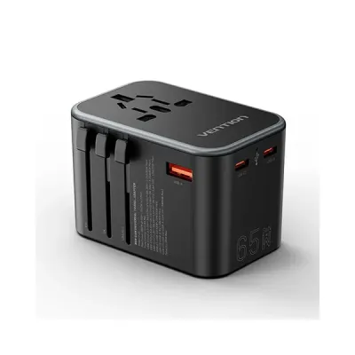 image of VENTION FJDB0 3-Port 65W GaN Universal Travel Adapter with Spec and Price in BDT