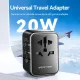 Vention FJEB0 20W 3-Port USB(C+A+A) Universal Travel Adapter - Black