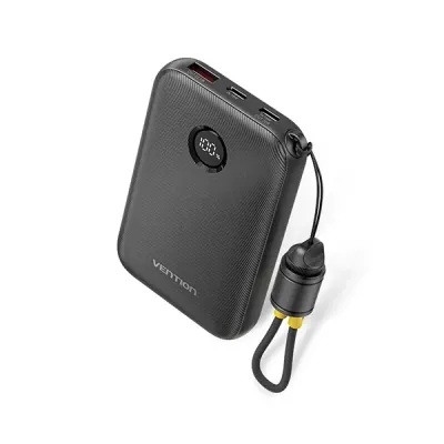 image of VENTION FKAB0-C 22.5W 10000mAh LED Display Power Bank with Built-in USB-C to C Cable - Black with Spec and Price in BDT
