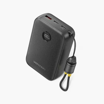 image of VENTION FKBB0-C 22.5W 20000mAh LED Display Power Bank with Built-in USB-C to C Cable - Black with Spec and Price in BDT