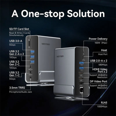 image of VENTION TPUH0 Multifunction 15-in-1 Docking Station with Spec and Price in BDT