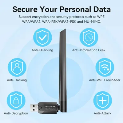 image of VENTION KDTB0 AC650 USB Wi-Fi Dual Band Network Adapter with Spec and Price in BDT