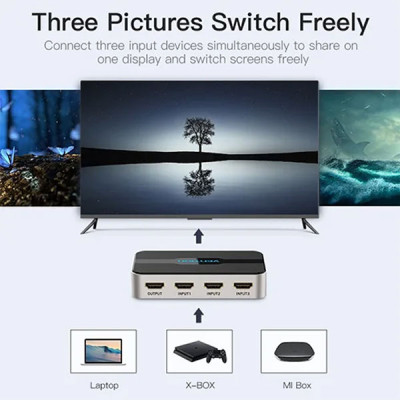 image of VENTION AFJH0 3-in-1 Out HDMI Switcher With Audio Separation with Spec and Price in BDT