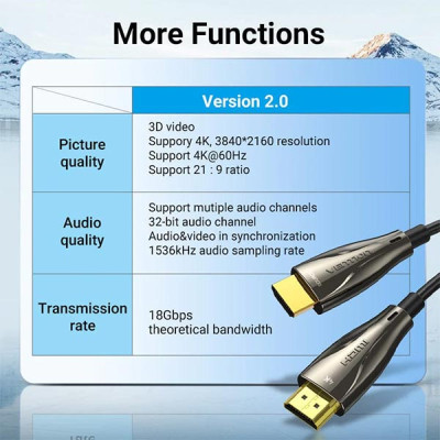 image of Vention ALABT 8k@60Hz Fiber Optic HDMI Cable - 30M with Spec and Price in BDT