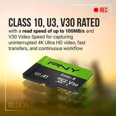 image of PNY Elite-X 128GB Class 10 U3 V30 microSD Flash Memory Card with Spec and Price in BDT