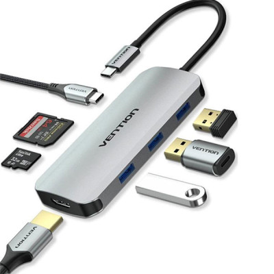 image of Vention TOJHB USB-C to HDMI/USB 7-in-1 Docking Station 0.15M with Spec and Price in BDT